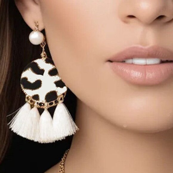 Leopard Print Tassel Earrings, Leopard Earrings, Tassel Earrings, Earrings - Picture 1 of 2
